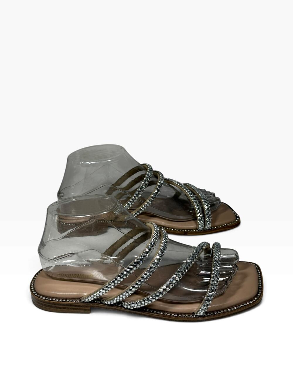CUSHIONAIRE Sandals Size 7.5 Tan Bling Strappy Flats Memory Foam